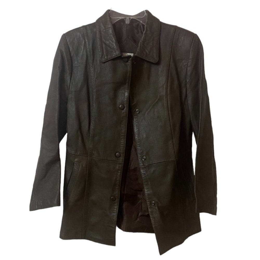 Stylo Good Vintage Leather Pleated Peplum Jacket 3/4 length Large (Juniors)